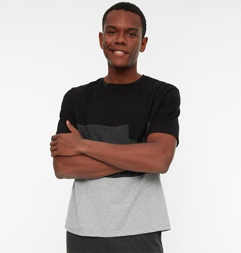 Men Black & Charcoal Grey Colourblocked Night suit